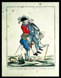 Das Spiel muss bald enden, ein Bauer trägt einen Geistlichen und einen Adligen, 1789
